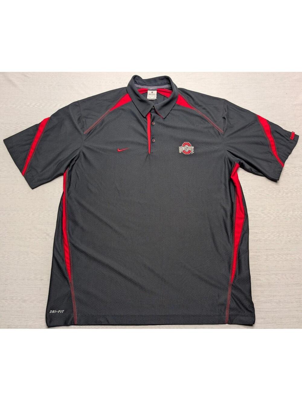 Nike Dri Fit Men’s Ohio State Buckeyes Polo Shirt Black Red Size XL